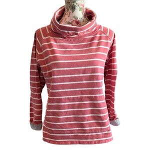 Orvis salmon & white striped long sleeve sweater medium cotton high neck